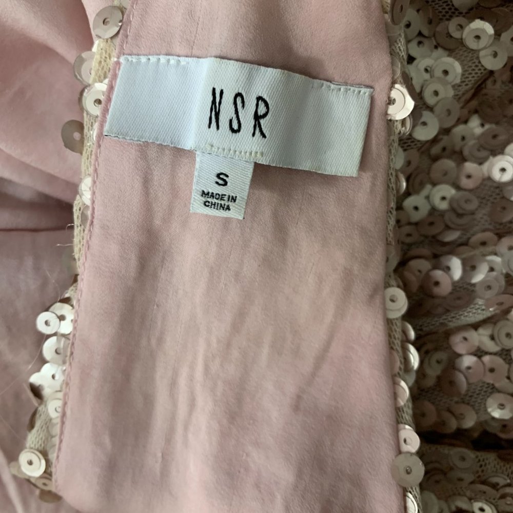 NSR Light Pink w Pink/Silver'ish Sequins Strappy Back Loose Fit High Low Dress - Picture 2 of 9